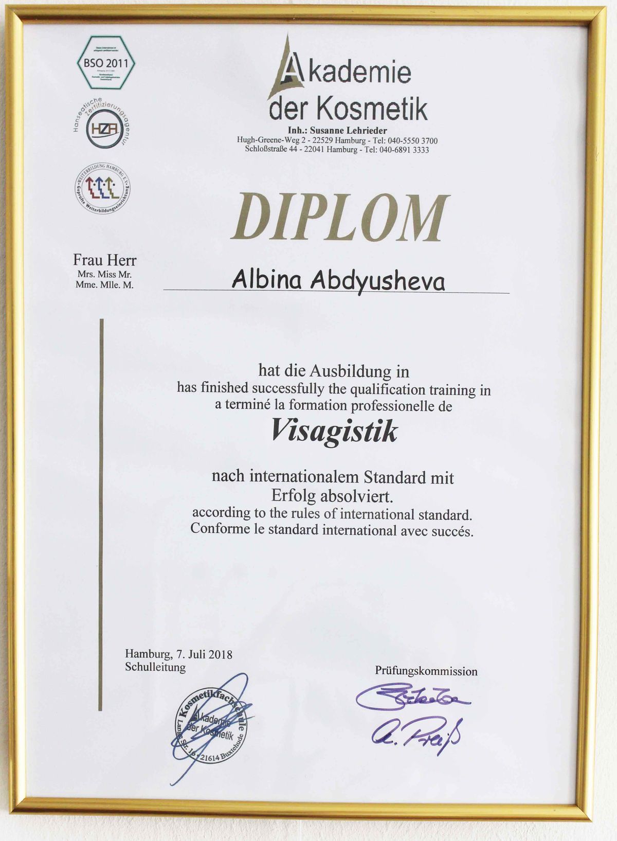 Zertifikat 8 von PROMI Kosmetikstudio