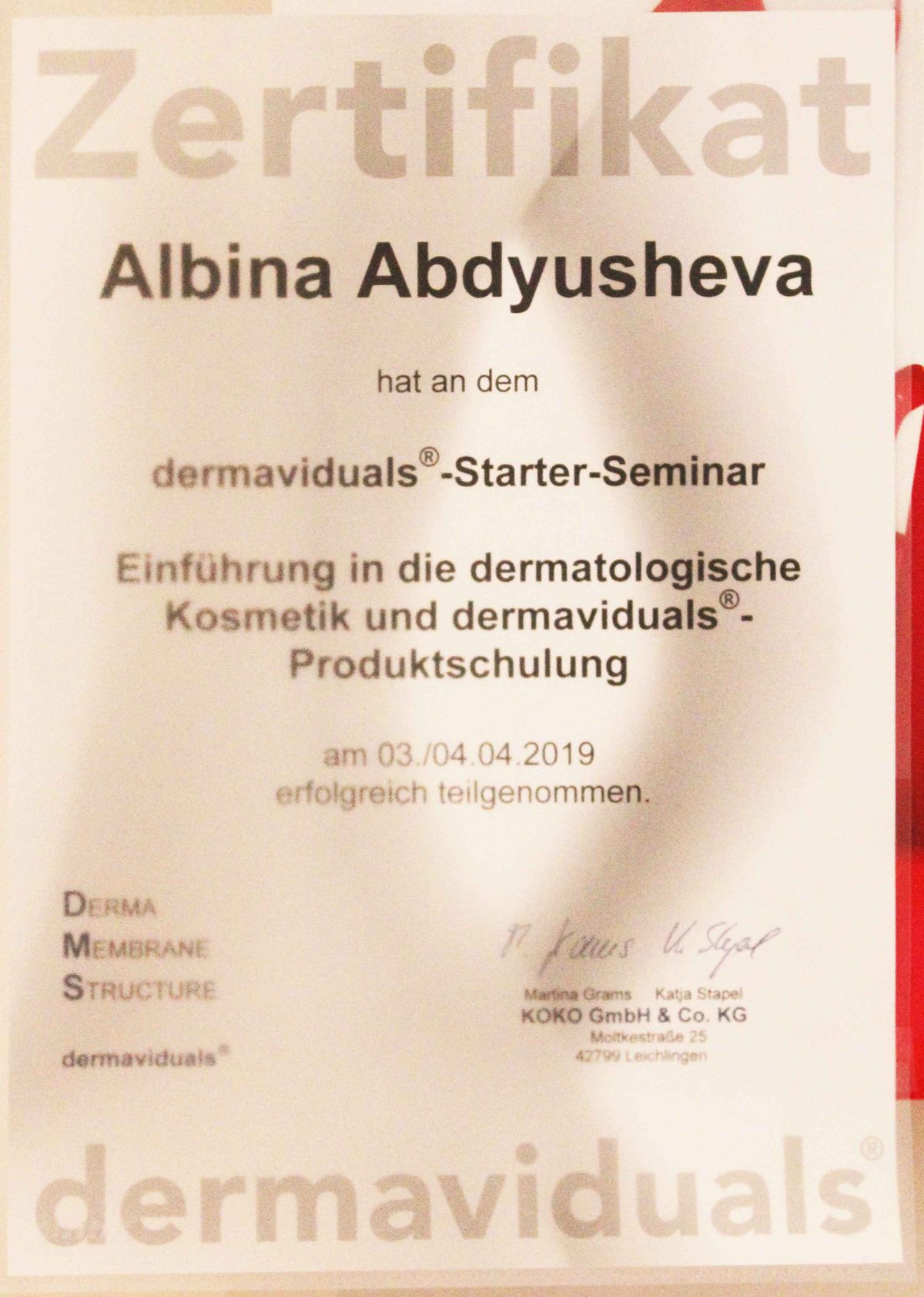 Zertifikat 22 von PROMI Kosmetikstudio