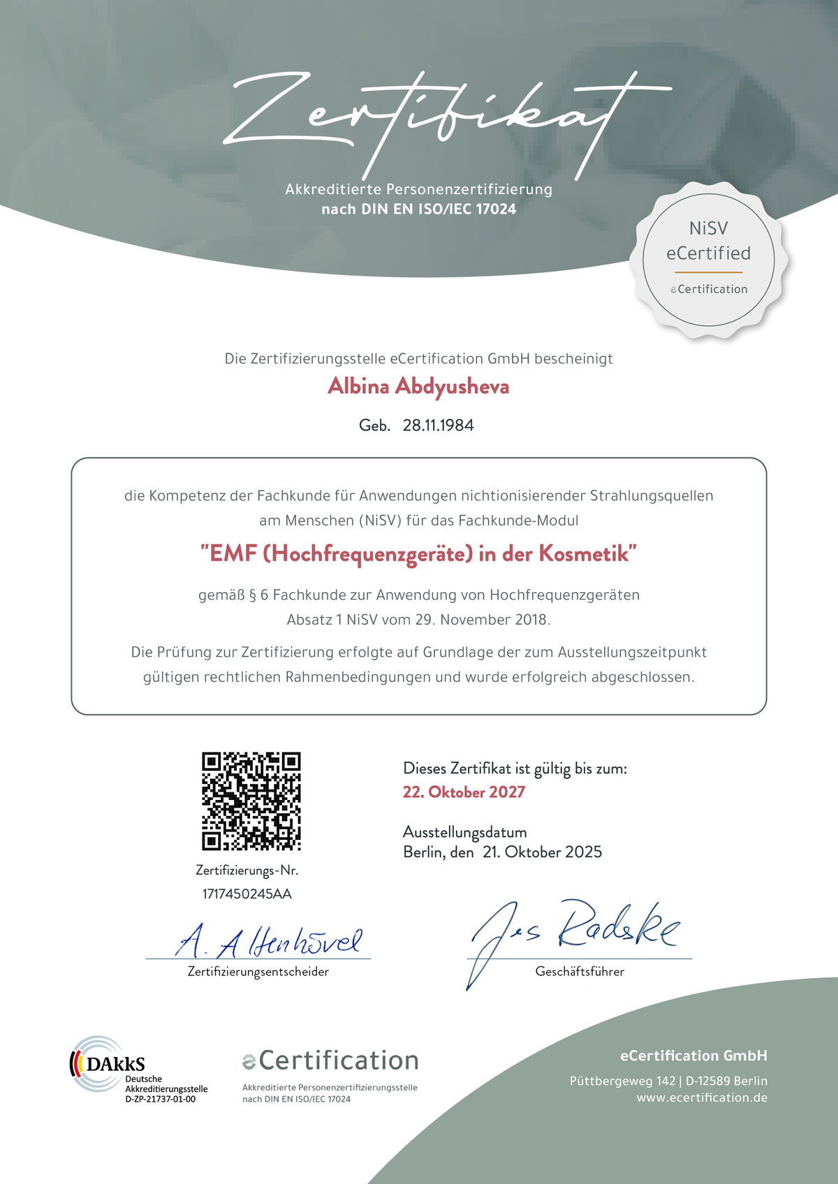 Zertifikat 33 von PROMI Kosmetikstudio